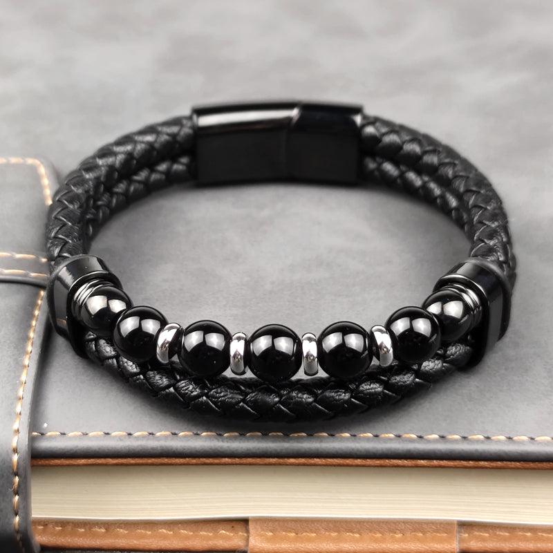 Pulseira de Couro - Black Obsidian - Purità Joias