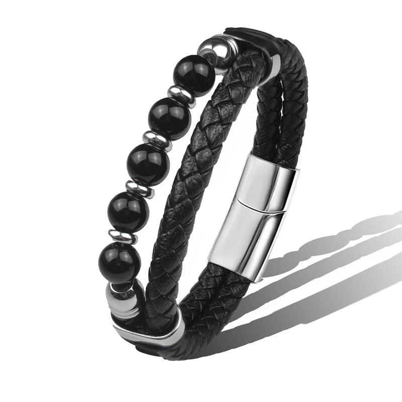 Pulseira de Couro - Black Obsidian - Purità Joias