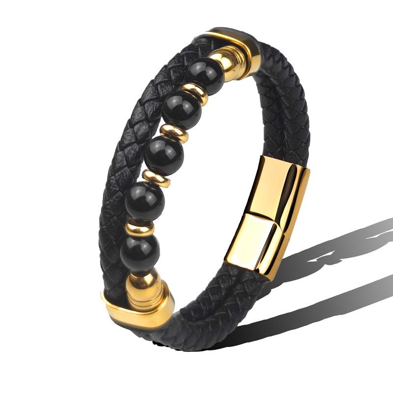 Pulseira de Couro - Black Obsidian - Purità Joias