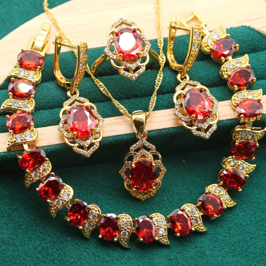 Conjunto Completo Foleado em Ouro 18K - Jardim de Crystal