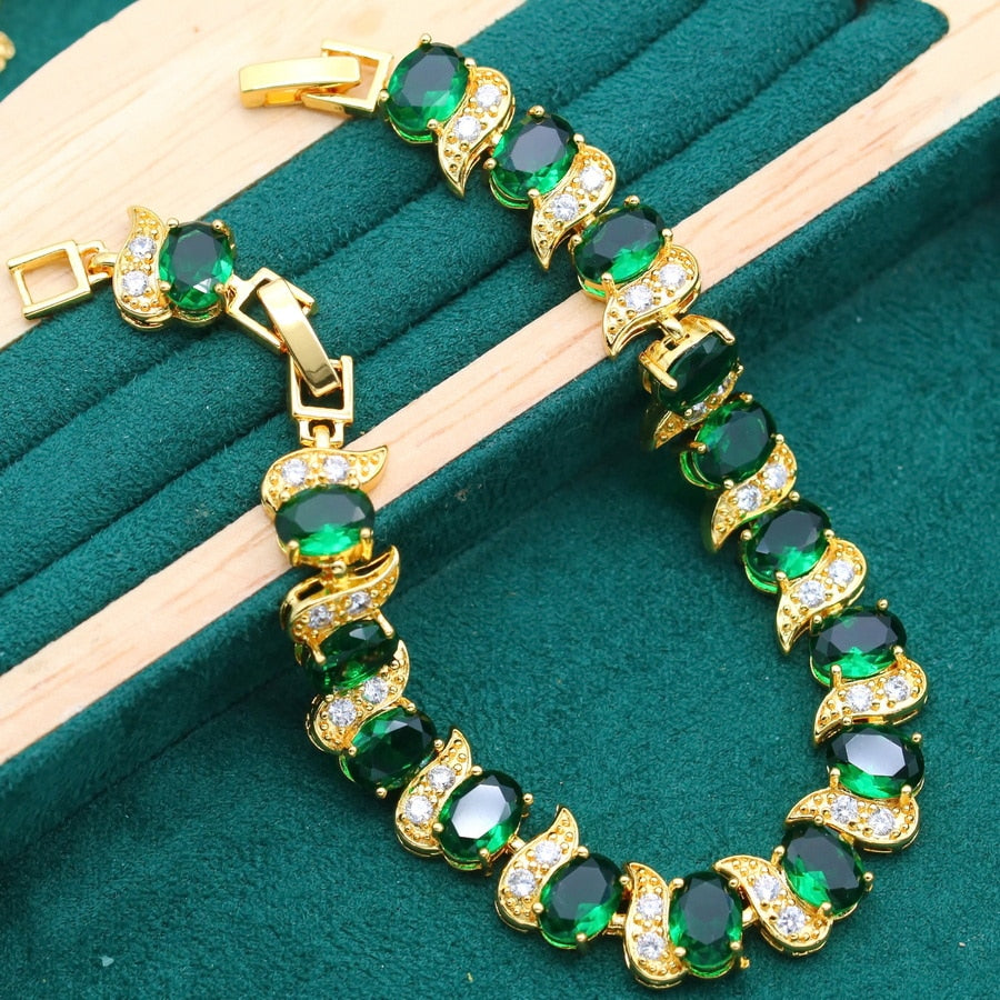 Conjunto Completo Banhado em Ouro 18K - Gotas de Esmeralda