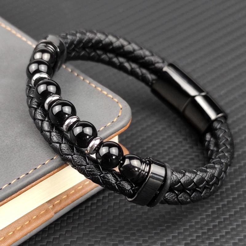 Pulseira de Couro - Black Obsidian - Purità Joias