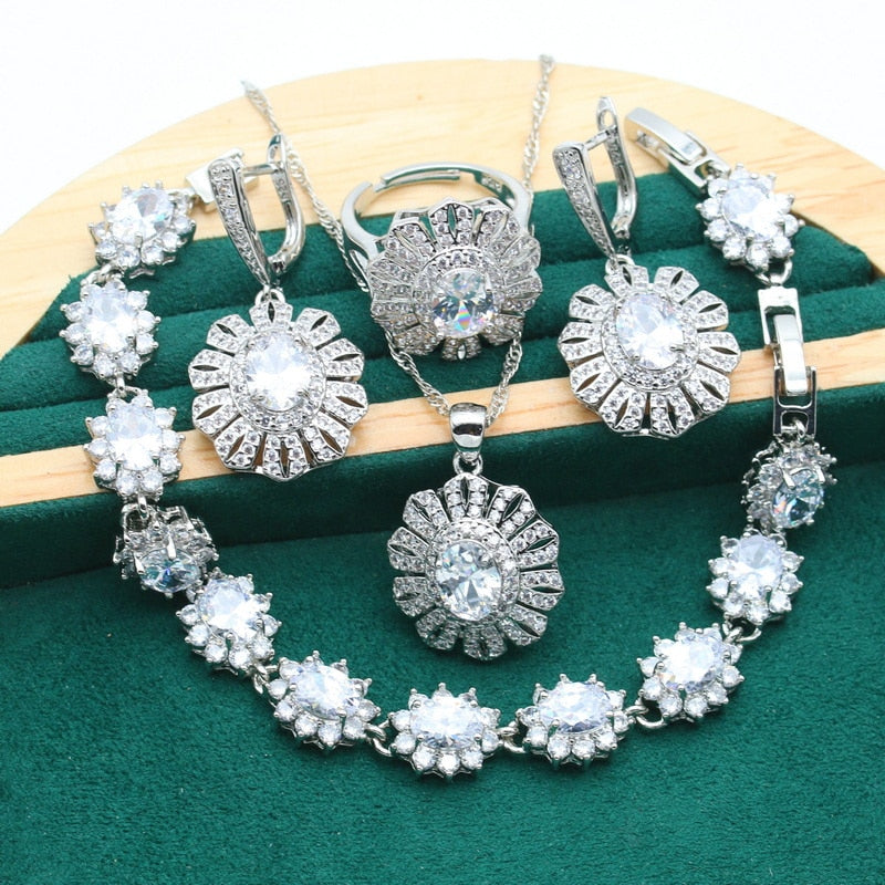 Conjunto Completo Foleado em Prata 925 Esterlina - Girassol